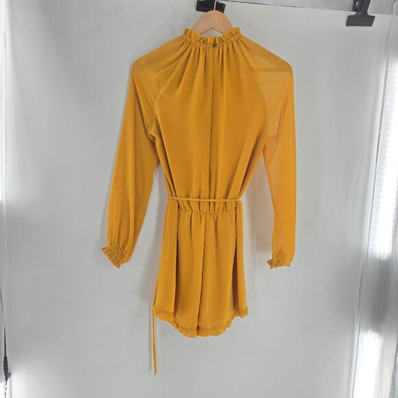 WAYF Long Sleeve Mustard Romper ruffle hem open back‎ size XS - Picture 7 of 11